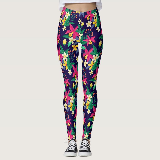 Colourful Exotic Flowers Leaves Pattern-23021 Leggings (Front)