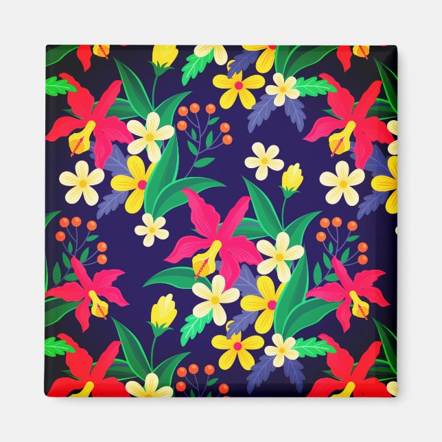 Colourful Exotic Flowers Leaves Pattern-23021 Magnet (Front)