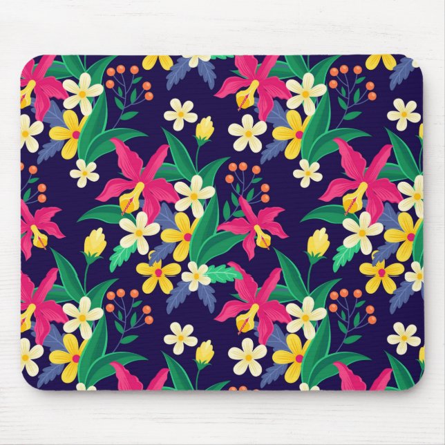 Colourful Exotic Flowers Leaves Pattern-23021 Mouse Mat (Front)