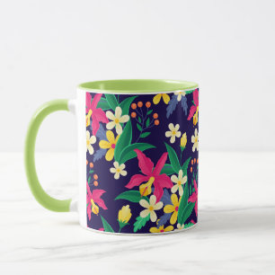 Colourful Exotic Flowers Leaves Pattern-23021 Mug