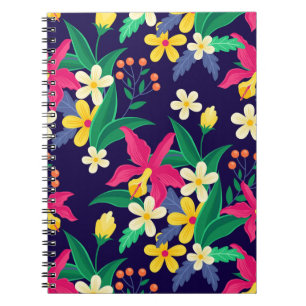 Colourful Exotic Flowers Leaves Pattern-23021 Notebook