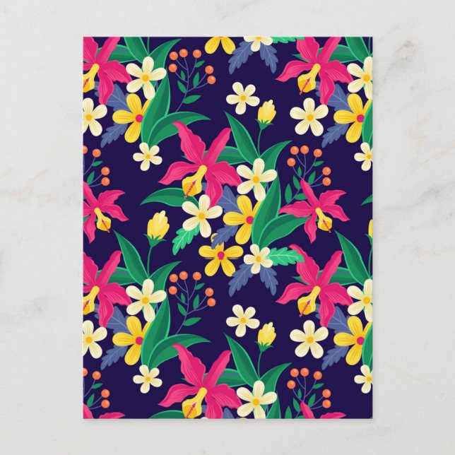 Colourful Exotic Flowers Leaves Pattern-23021 Postcard (Front)