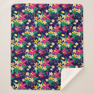 Colourful Exotic Flowers Leaves Pattern-23021 Sherpa Blanket