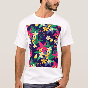 Colourful Exotic Flowers Leaves Pattern-23021 T-Shirt