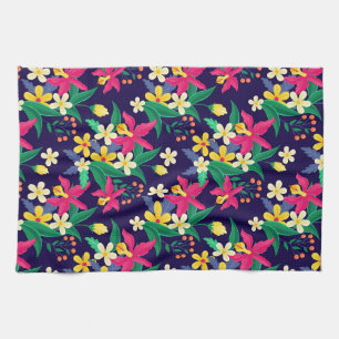 Colourful Exotic Flowers Leaves Pattern-23021 Tea Towel