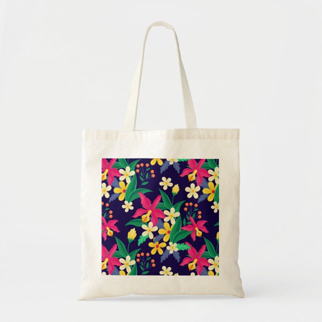 Colourful Exotic Flowers Leaves Pattern-23021 Tote Bag (Front)