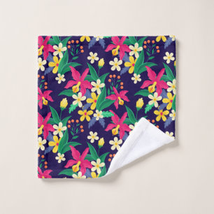 Colourful Exotic Flowers Leaves Pattern-23021 Wash Cloth