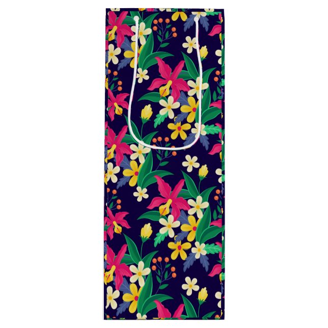Colourful Exotic Flowers Leaves Pattern-23021 Wine Gift Bag (Front)