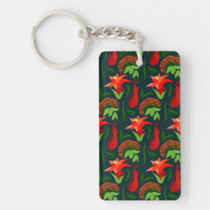 Colourful Exotic Flowers Leaves Pattern-23187 Key Ring