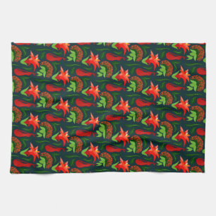 Colourful Exotic Flowers Leaves Pattern-23187 Tea Towel