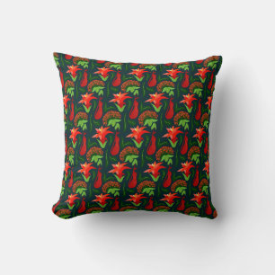 Colourful Exotic Flowers Leaves Pattern Cushion
