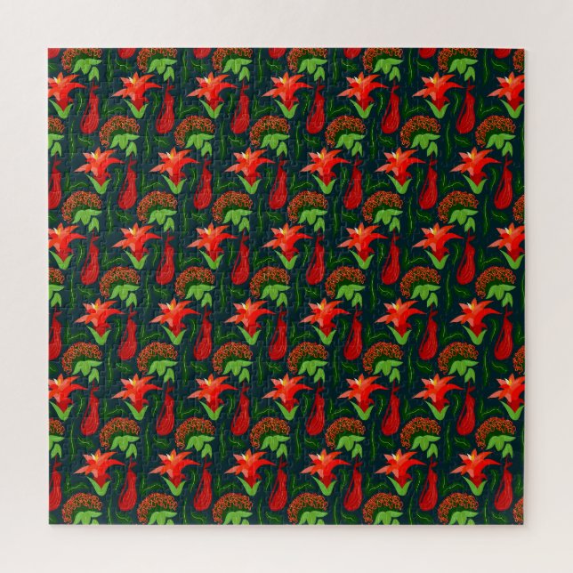 Colourful Exotic Flowers Leaves Pattern Jigsaw Puzzle (Vertical)
