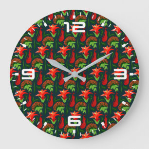 Colourful Exotic Flowers Leaves Pattern Large Clock