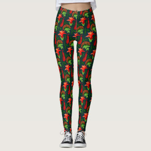 Colourful Exotic Flowers Leaves Pattern Leggings