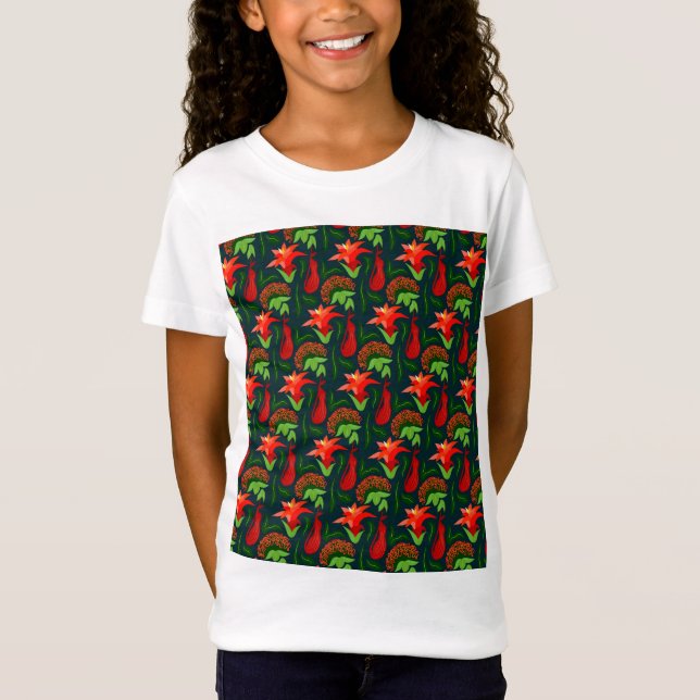 Colourful Exotic Flowers Leaves Pattern T-Shirt (Front)