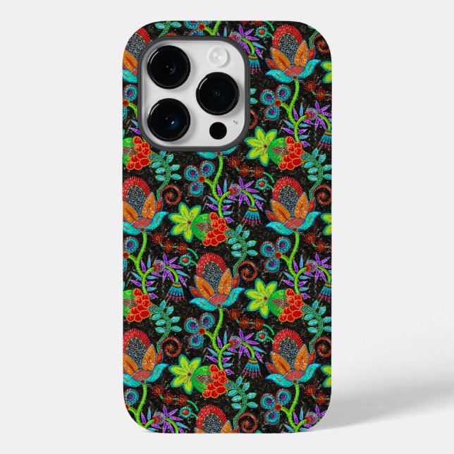 Colourful exotic flowers pattern, glass beads look Case-Mate iPhone case (Back)