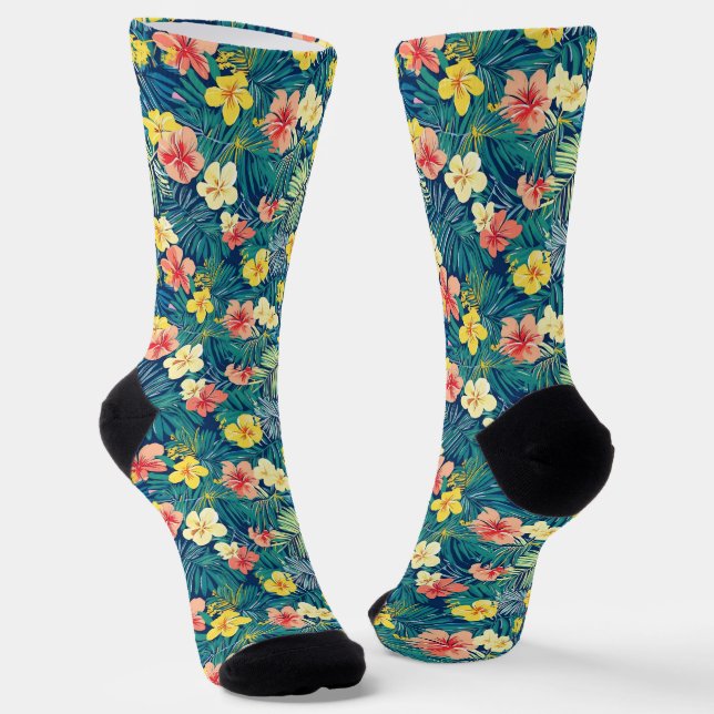Colourful Exotic Flowers Pattern Socks (Angled)