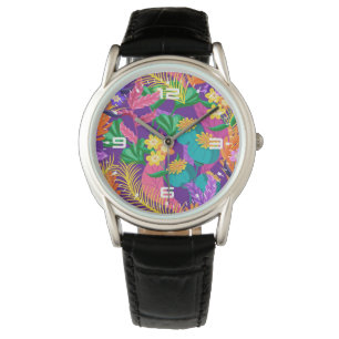 Colourful Exotic Leaves and Flowers Pattern Watch