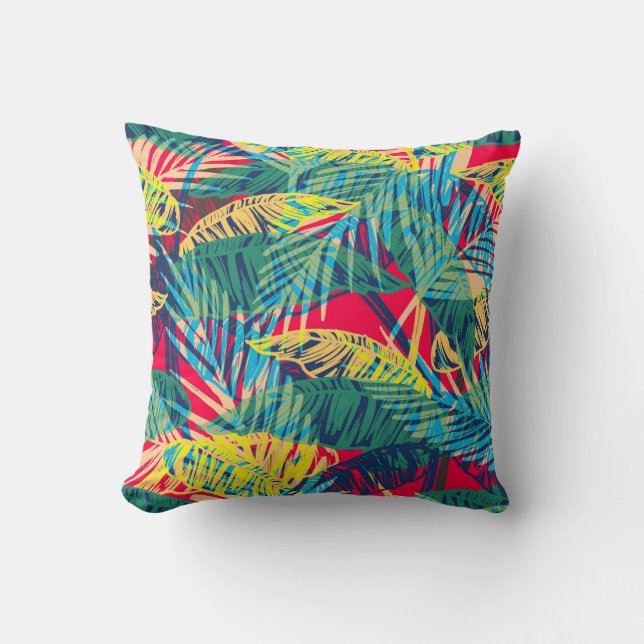 Colourful Exotic Leaves Cushion (Front)