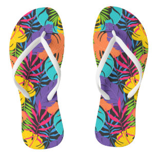 Colourful Exotic Leaves Pattern Flip Flops