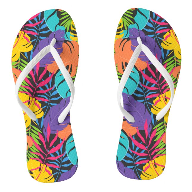 Colourful Exotic Leaves Pattern Flip Flops (Footbed)