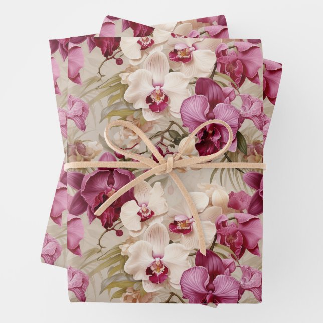 Colourful Exotic Orchid Flowers  Wrapping Paper Sheet (In situ)