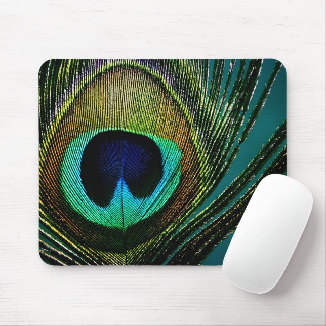Colourful Exotic Peacock Feather Modern Mouse Mat (With Mouse)