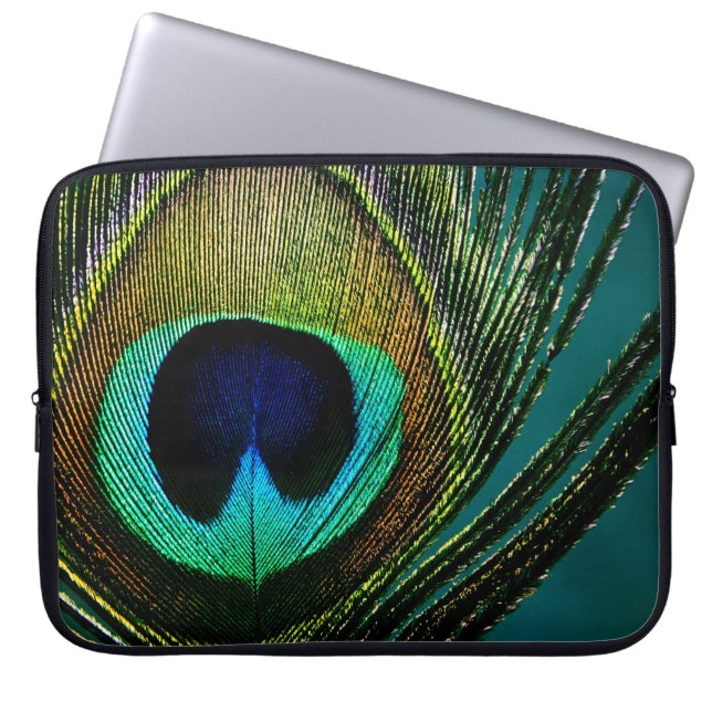 Colourful Exotic Peacock Feather Photography Laptop Sleeve (Front)
