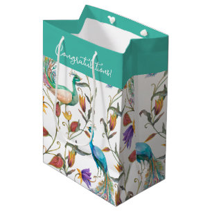 Colourful Exotic Peacock Floral Pattern Medium Gift Bag