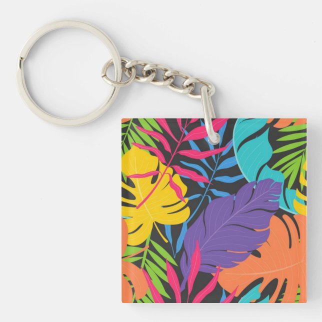 Colourful Exotic Tropical Leaves Pattern-23190 Key Ring (Front)
