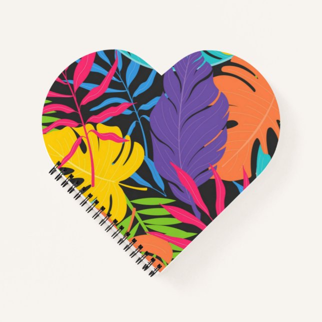 Colourful Exotic Tropical Leaves Pattern Notebook (Front)