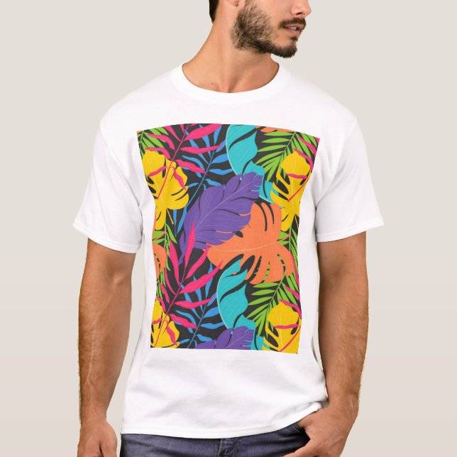 Colourful Exotic Tropical Leaves Pattern T-Shirt (Front)