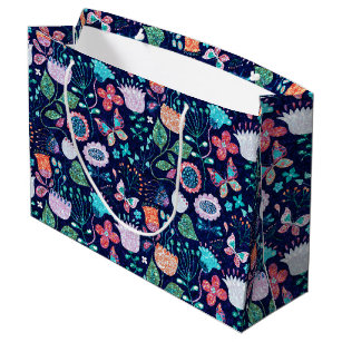 Colourful exotic vintage flowers pattern large gift bag