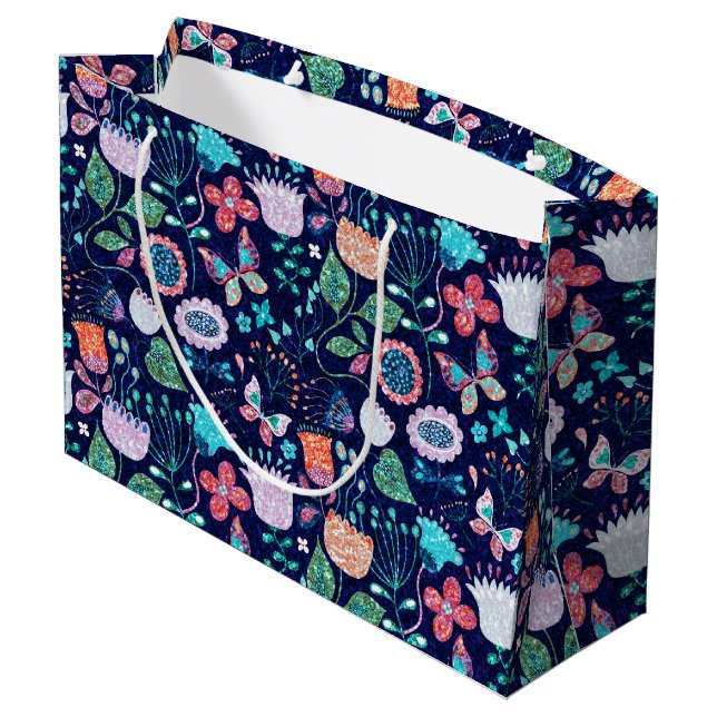 Colourful exotic vintage flowers pattern large gift bag (Back Angled)