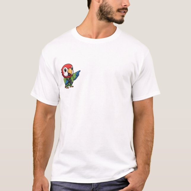 Colourful Explorer Parrot Holding Binoculars T-Shirt (Front)