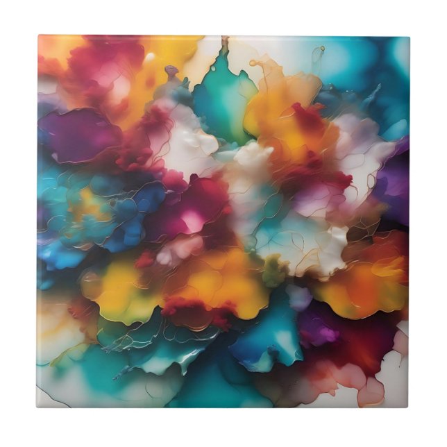Colourful Explosion Alcohol Ink Tile (Front)