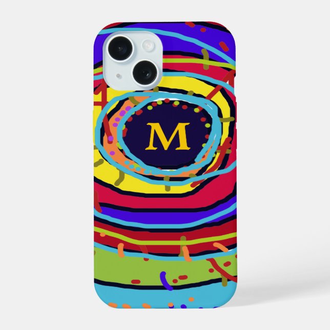 Colourful Explosion in Circles Personalised iPhone 15 Case (Back)