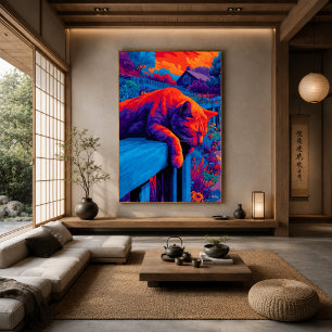 Colourful Expressionist Garden Cat Wall Art