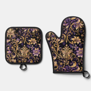 Colourful,Extravagant,Purple and Gold  Oven Mitt & Pot Holder Set