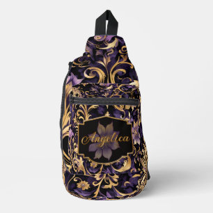 Colourful,Extravagant,Purple and Gold Personalised Sling Bag