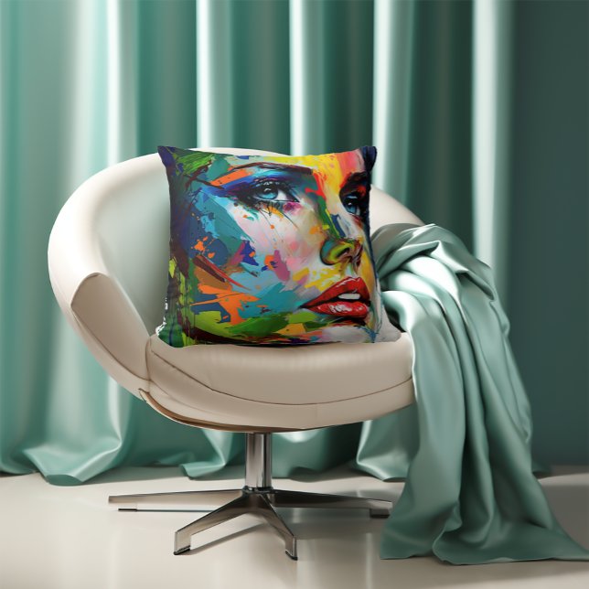 Colourful Eye-Catching Modern Painted Woman Cushion (Creator Uploaded)