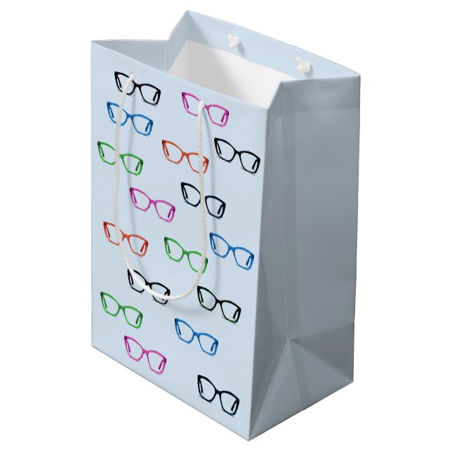 Colourful Eyeglass Spectacles Art Pattern Soft Blu Medium Gift Bag (Back Angled)