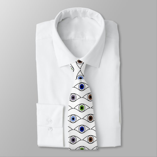 Colourful Eyes Pattern Design Tie (Tied)