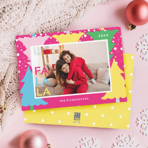 Colourful FA LA Neon Fun Christmas Tree Photo Holiday Card
