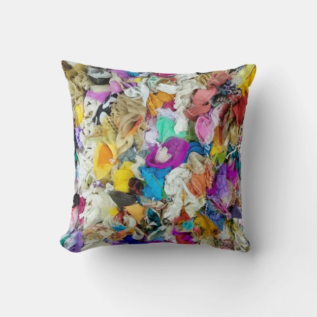 Colourful Fabric Collage Cushion (Front)