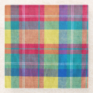 Colourful fabric plaid, cloth texture. glass coaster