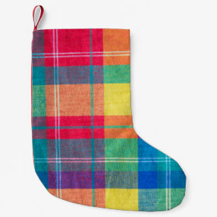 colourful fabric plaid texture. Cloth background Small Christmas Stocking