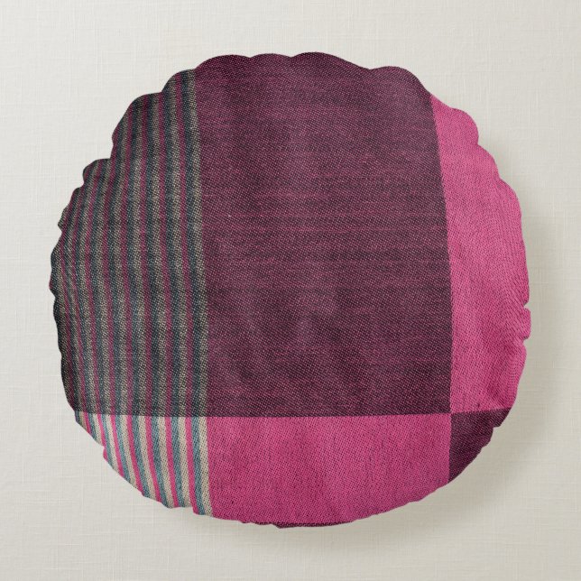 Colourful Fabric Surface: Top View. Round Cushion (Front)