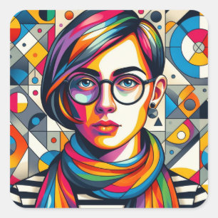 Colourful Face Square Sticker