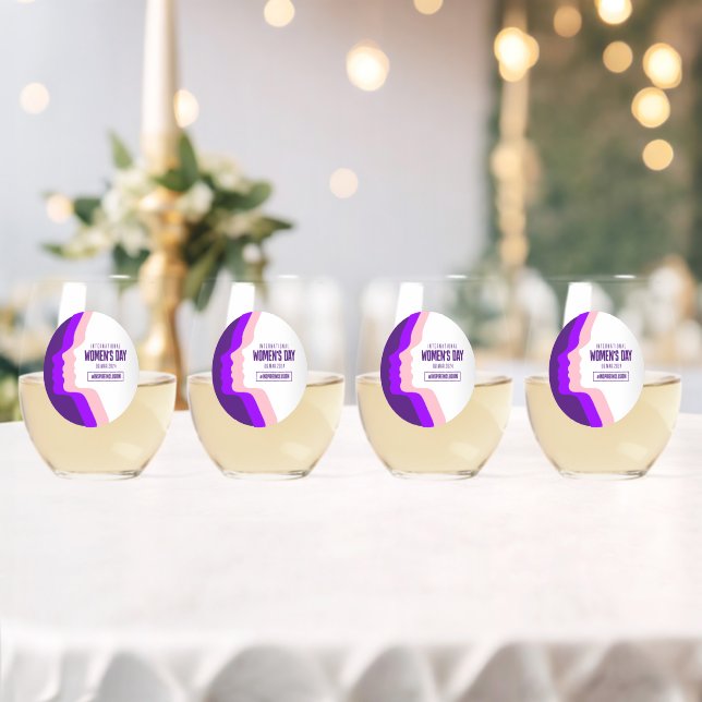 Colourful Faces International Women's Day March 8 Stemless Wine Glass (Insitu (Wedding))